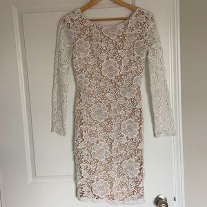 Beige & white lace midi dress